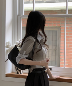 チェックレイヤード長袖Tシャツ GREY