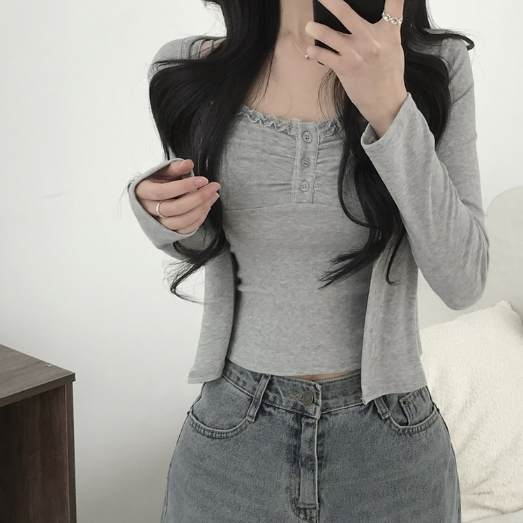 【SET】レースフリルキャミソール 長袖カーディガン GREY