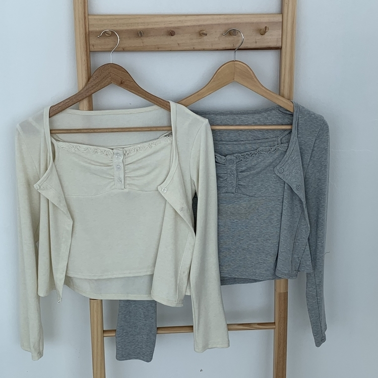 【SET】レースフリルキャミソール 長袖カーディガン