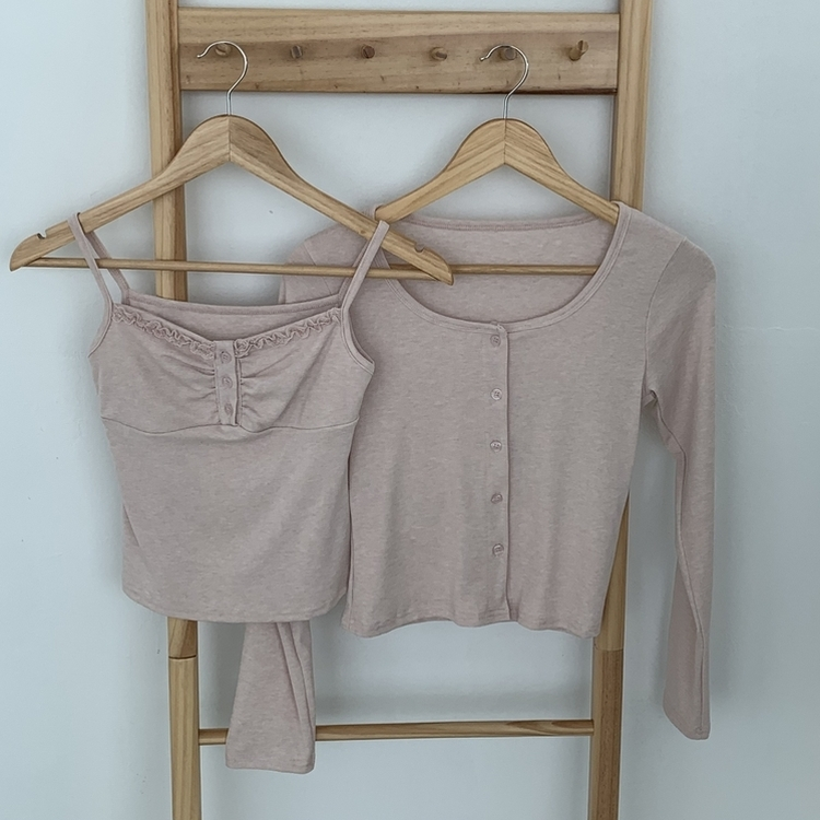 【SET】レースフリルキャミソール 長袖カーディガン