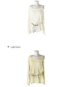 【SET】【ベルト付き】シースルーワンショルダーニット＋キャミソール