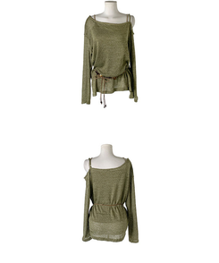 【SET】【ベルト付き】シースルーワンショルダーニット＋キャミソール