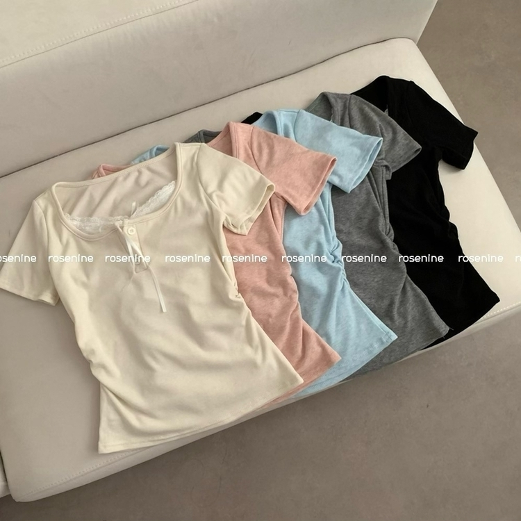 フリーレースレイヤード半袖Tシャツ(5color)