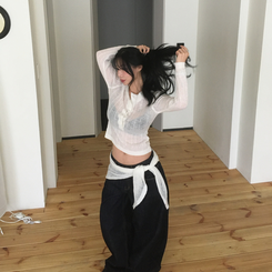 【タイ付き】レイヤードボタンシースルーニット IVORY