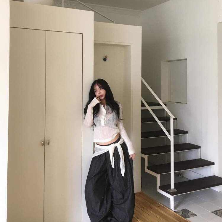 【タイ付き】レイヤードボタンシースルーニット IVORY