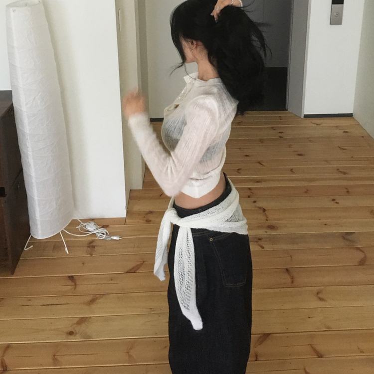 【タイ付き】レイヤードボタンシースルーニット IVORY