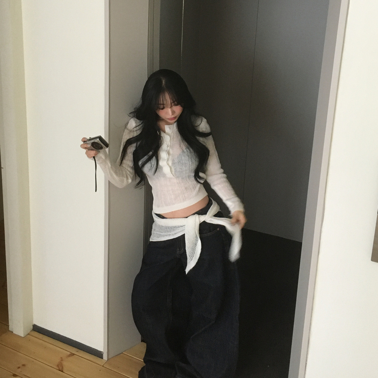 【タイ付き】レイヤードボタンシースルーニット IVORY