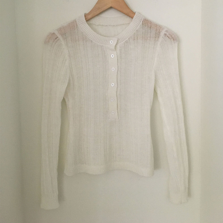 【タイ付き】レイヤードボタンシースルーニット