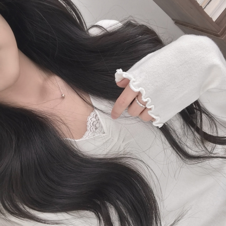 ネックフリル長袖Tシャツ(6color) IVORY