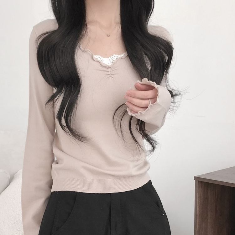 ネックフリル長袖Tシャツ(6color) BABY PINK