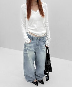 ウォッシングワイドデニムパンツ LIGHT BLUE