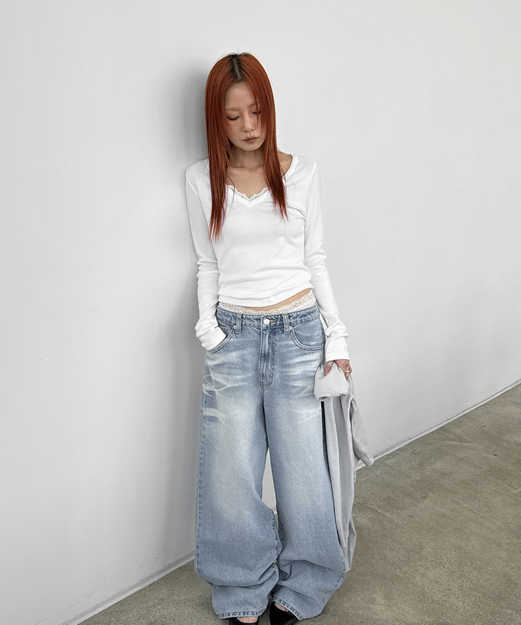 ウォッシングワイドデニムパンツ LIGHT BLUE