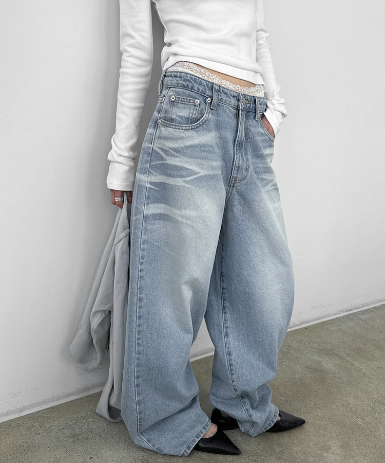 ウォッシングワイドデニムパンツ LIGHT BLUE