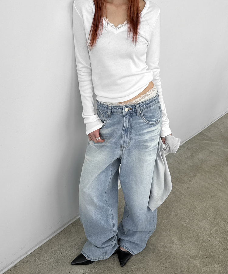 ウォッシングワイドデニムパンツ LIGHT BLUE