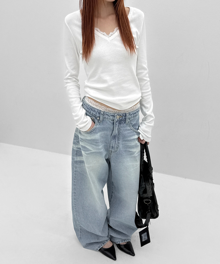 ウォッシングワイドデニムパンツ LIGHT BLUE