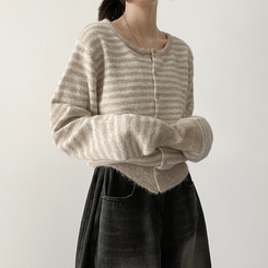 ボーダーニットカーディガン(6color) BEIGE