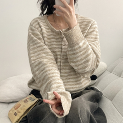 ボーダーニットカーディガン(6color) BEIGE