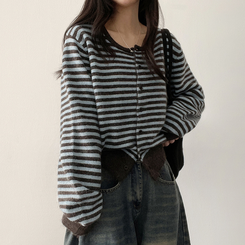 ボーダーニットカーディガン(6color) AQUA