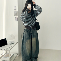 ボーダーニットカーディガン(6color) AQUA