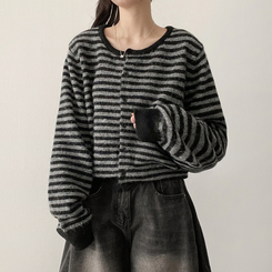 ボーダーニットカーディガン(6color) BLACK