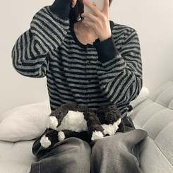 ボーダーニットカーディガン(6color) BLACK