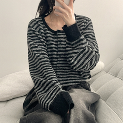 ボーダーニットカーディガン(6color) BLACK