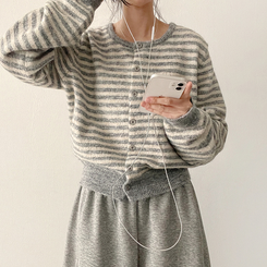 ボーダーニットカーディガン(6color) LIGHT GRAY