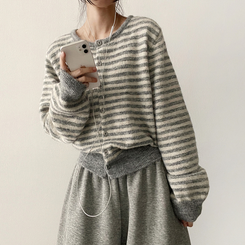 ボーダーニットカーディガン(6color) LIGHT GRAY