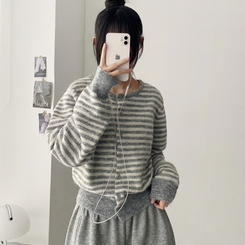 ボーダーニットカーディガン(6color) LIGHT GRAY