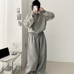 ボーダーニットカーディガン(6color) LIGHT GRAY