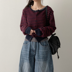 ボーダーニットカーディガン(6color) DARK NAVY