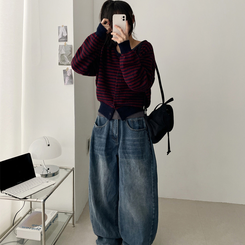 ボーダーニットカーディガン(6color) DARK NAVY