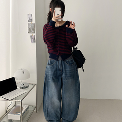 ボーダーニットカーディガン(6color) DARK NAVY