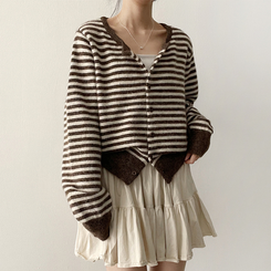 ボーダーニットカーディガン(6color) LIGHT BROWN