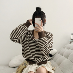 ボーダーニットカーディガン(6color) LIGHT BROWN