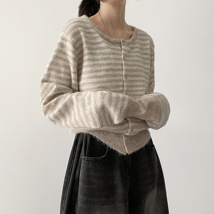 ボーダーニットカーディガン(6color) BEIGE