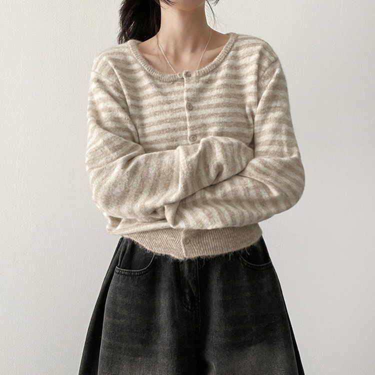 ボーダーニットカーディガン(6color) BEIGE