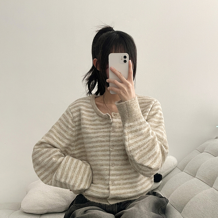 ボーダーニットカーディガン(6color) BEIGE