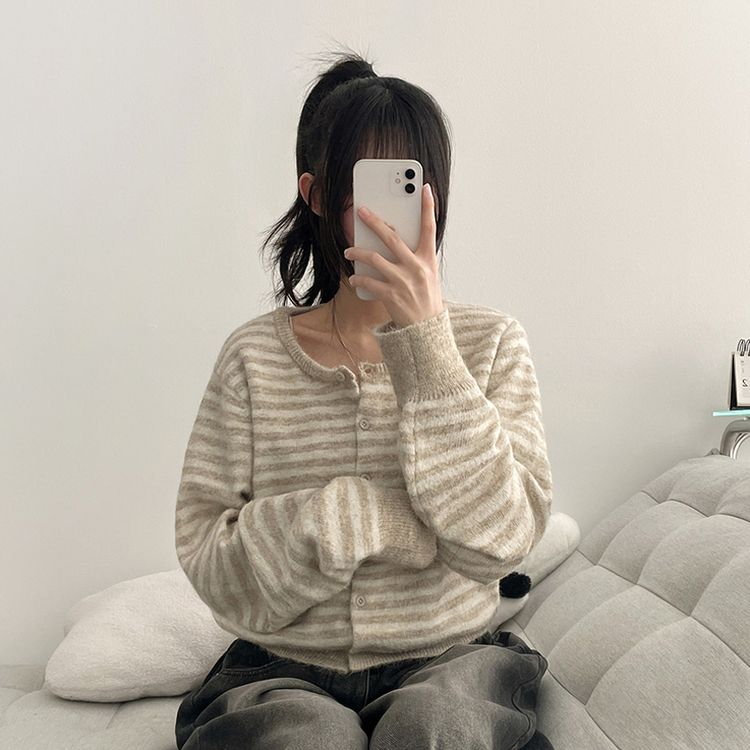 ボーダーニットカーディガン(6color) BEIGE