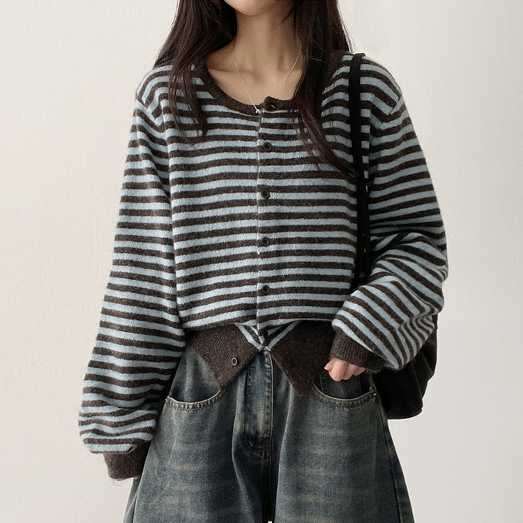 ボーダーニットカーディガン(6color) AQUA