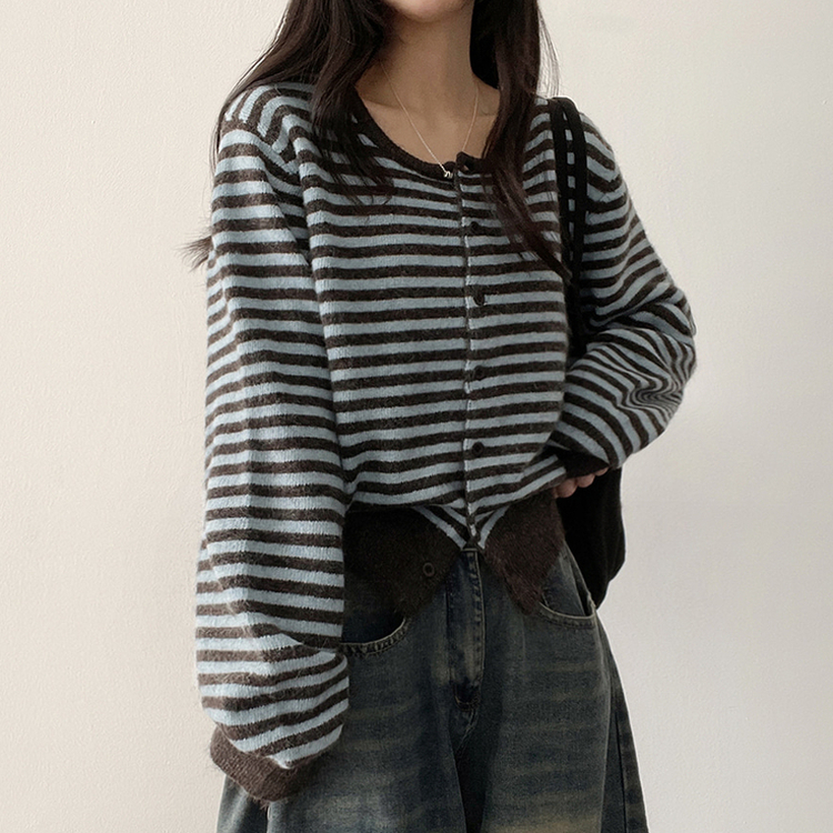 ボーダーニットカーディガン(6color) AQUA