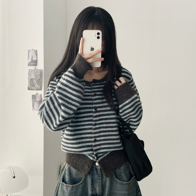 ボーダーニットカーディガン(6color) AQUA