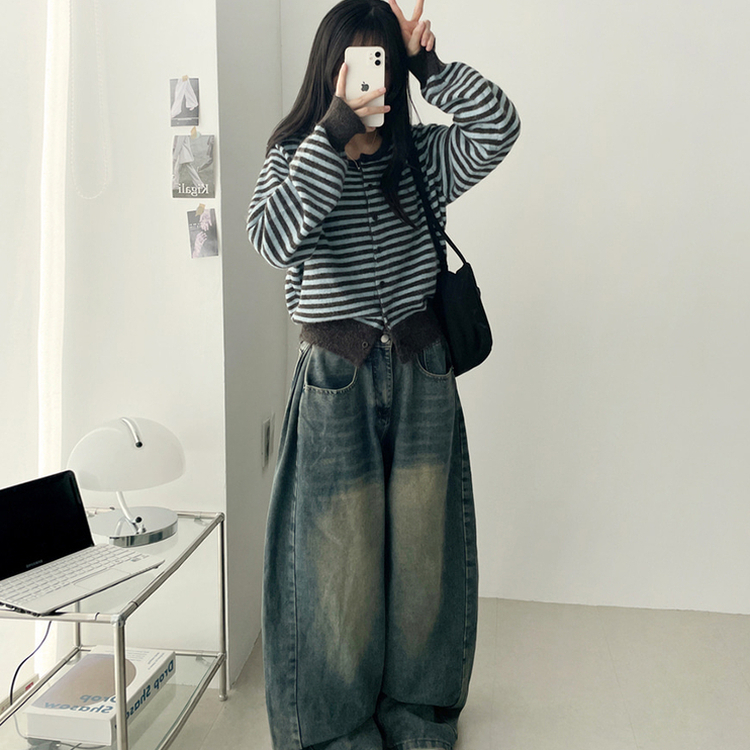 ボーダーニットカーディガン(6color) AQUA