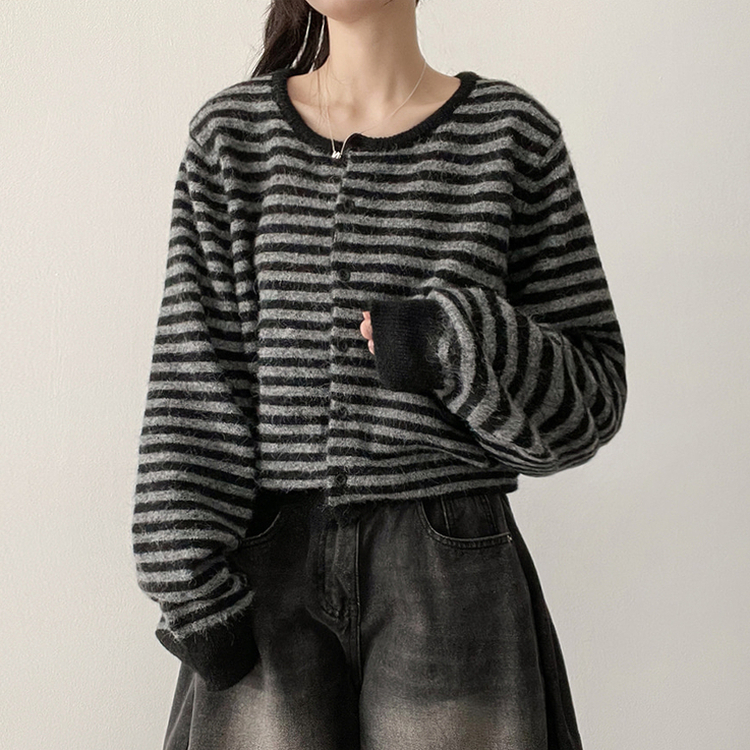 ボーダーニットカーディガン(6color) BLACK