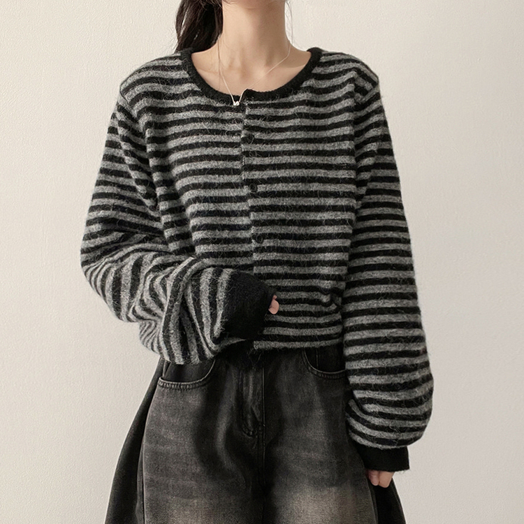 ボーダーニットカーディガン(6color) BLACK