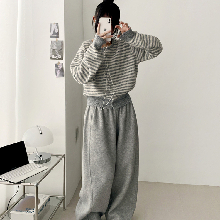 ボーダーニットカーディガン(6color) LIGHT GRAY