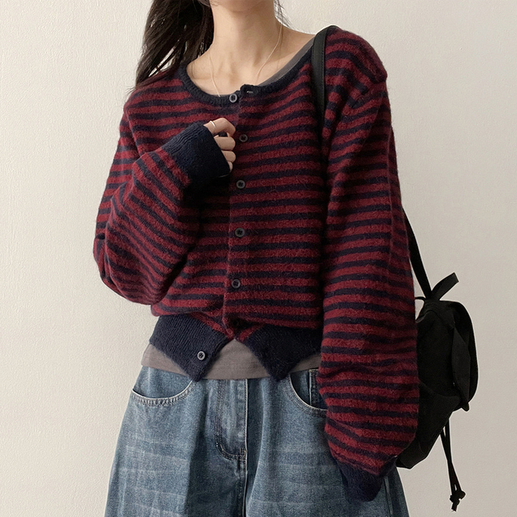 ボーダーニットカーディガン(6color) DARK NAVY