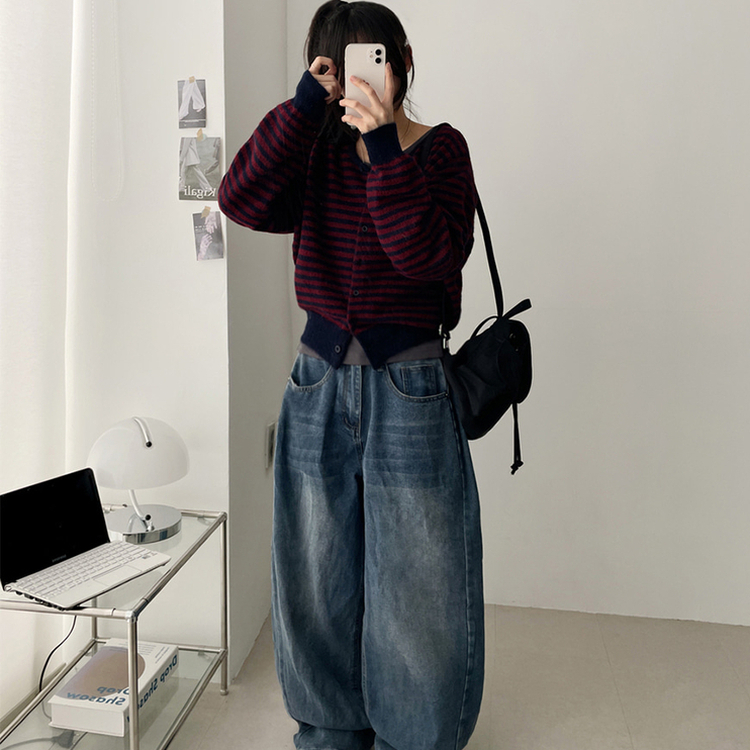 ボーダーニットカーディガン(6color) DARK NAVY