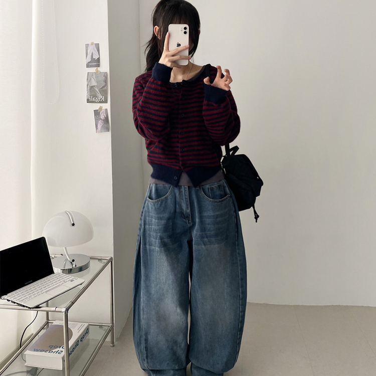 ボーダーニットカーディガン(6color) DARK NAVY