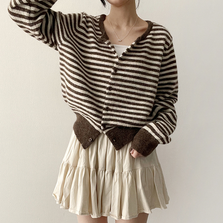 ボーダーニットカーディガン(6color) LIGHT BROWN